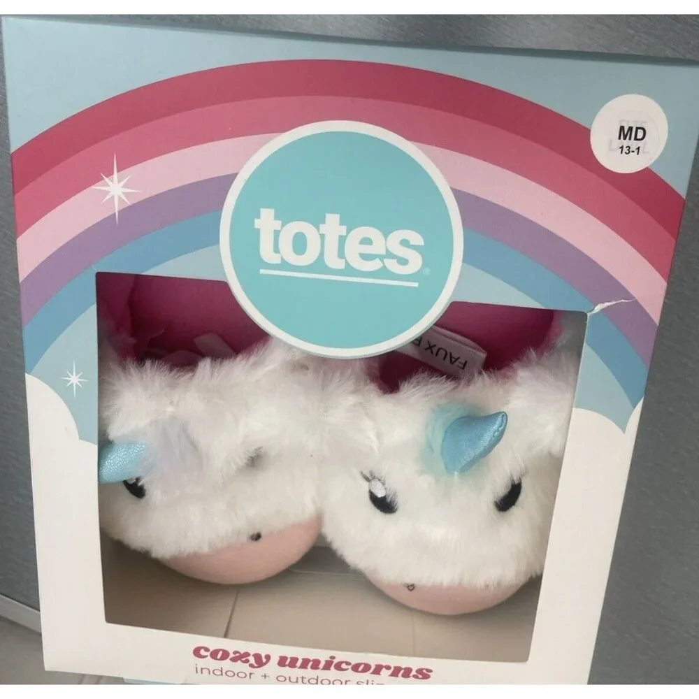NEW Totes Kids Unicorn Slippers Size Medium 13-1 Toddlers Plush Upper & Lining